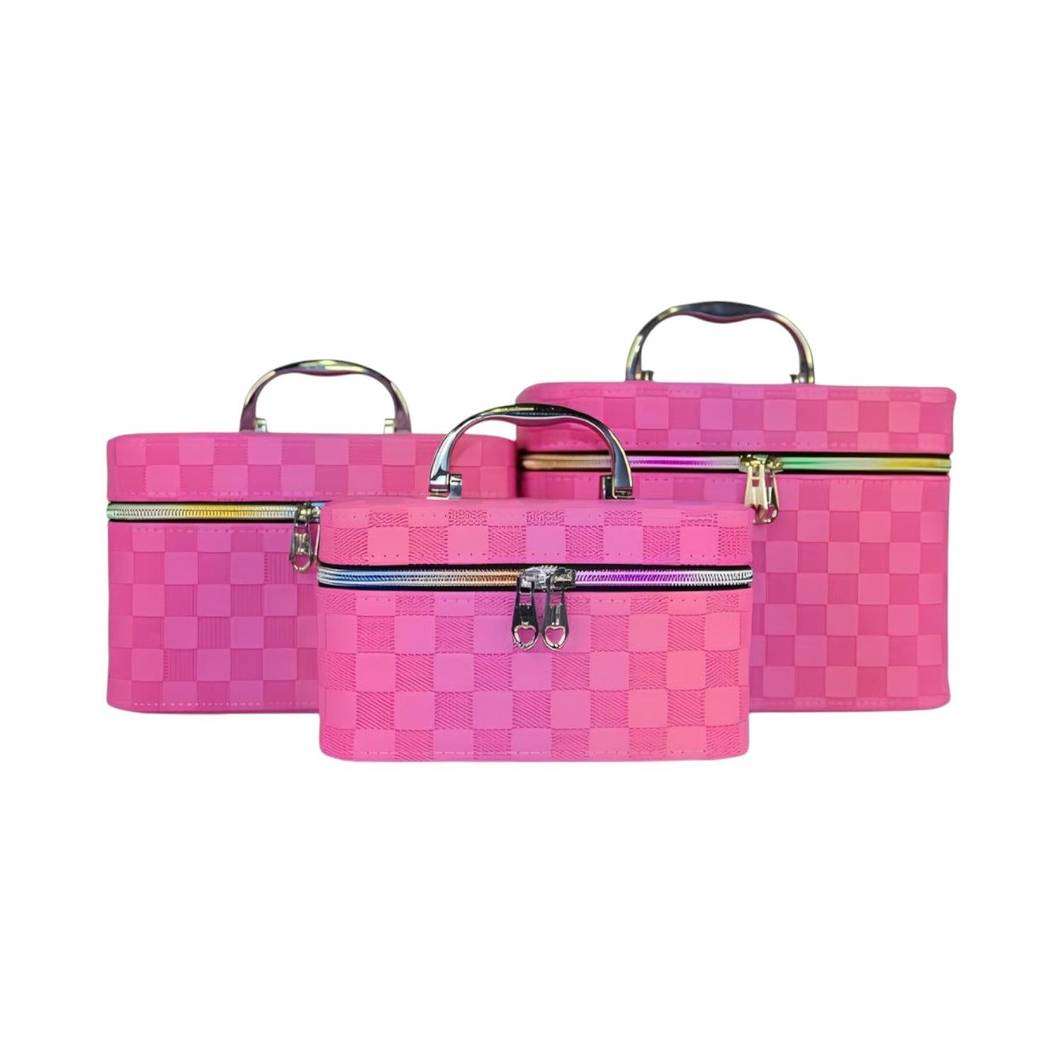 Estuches para artículos de maquillaje con cuadrados texturizados