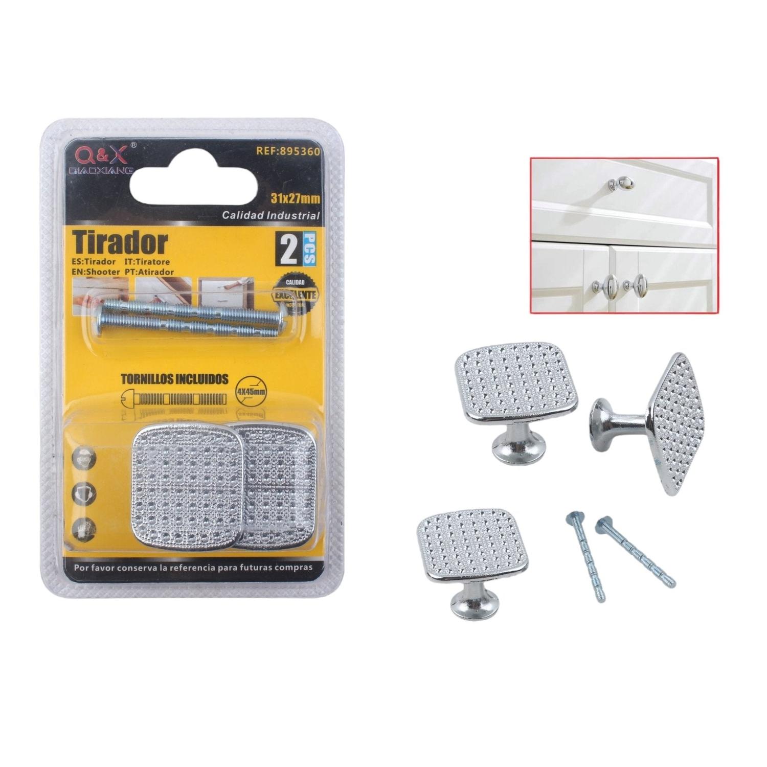 Mango Tirador Cuadrado Plateado para Mueble