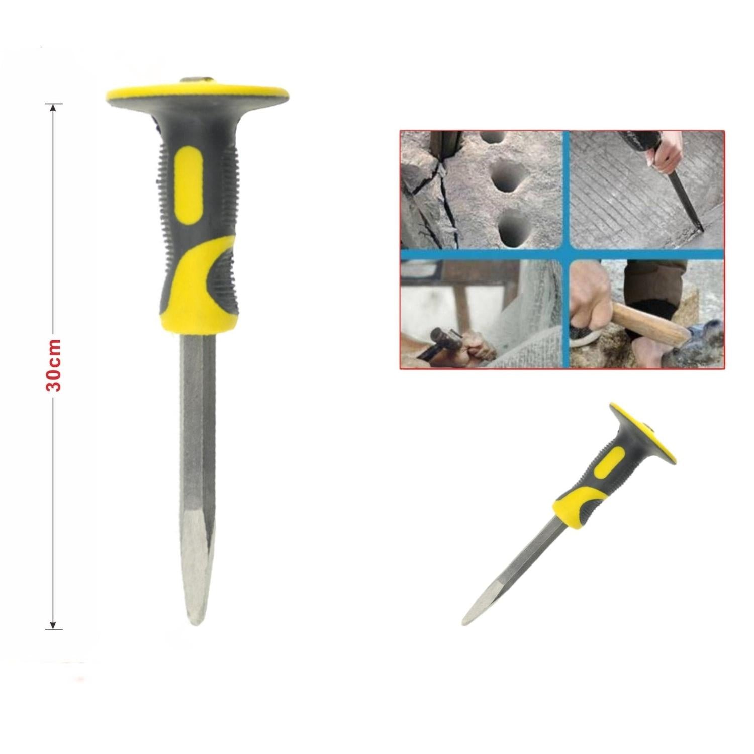 Mango Bicolor De 300*18Mm, Cincel Puntiagudo, Mango Amarillo Y Negro