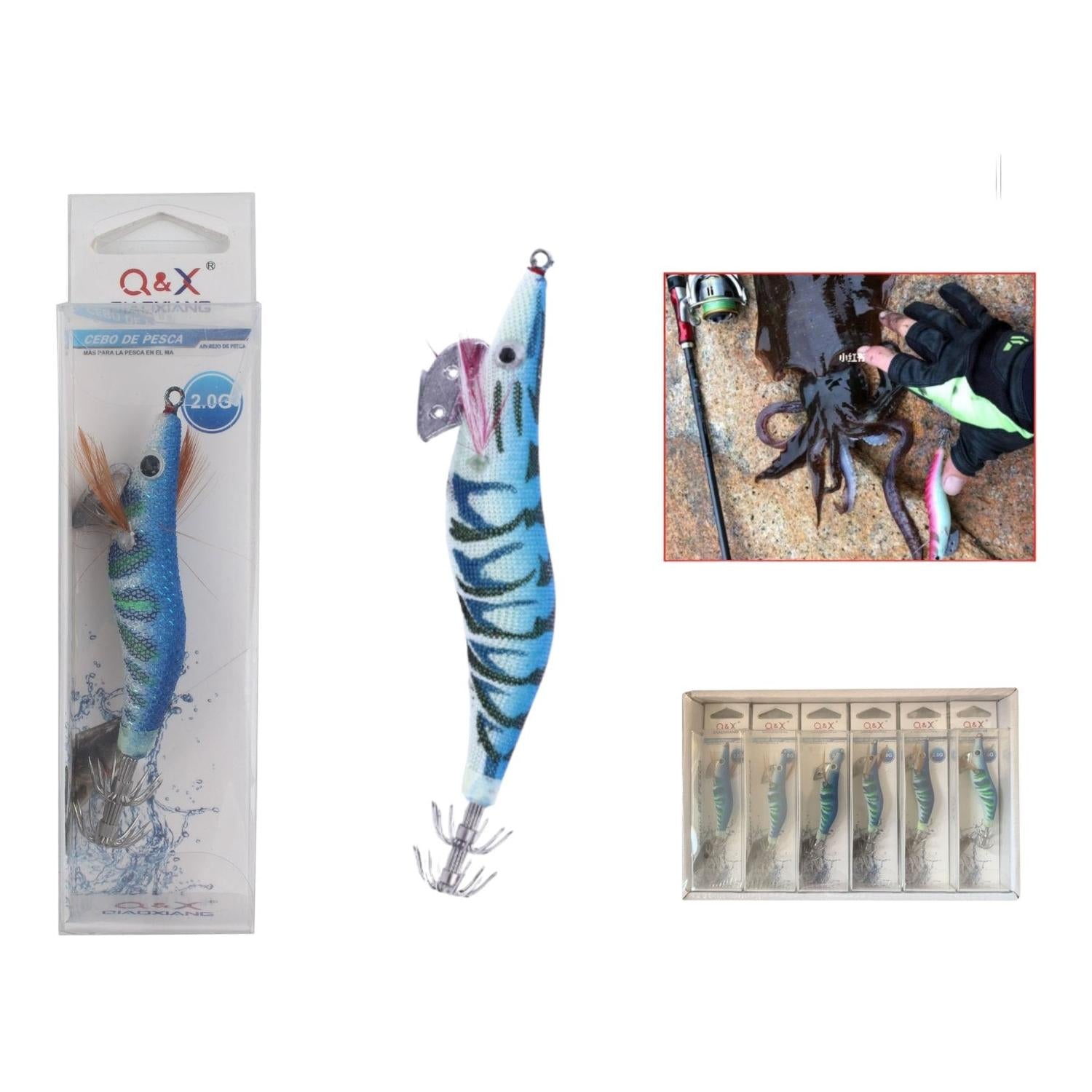 Cebo Falso Madera Camarones Luminoso Azul 2.0G