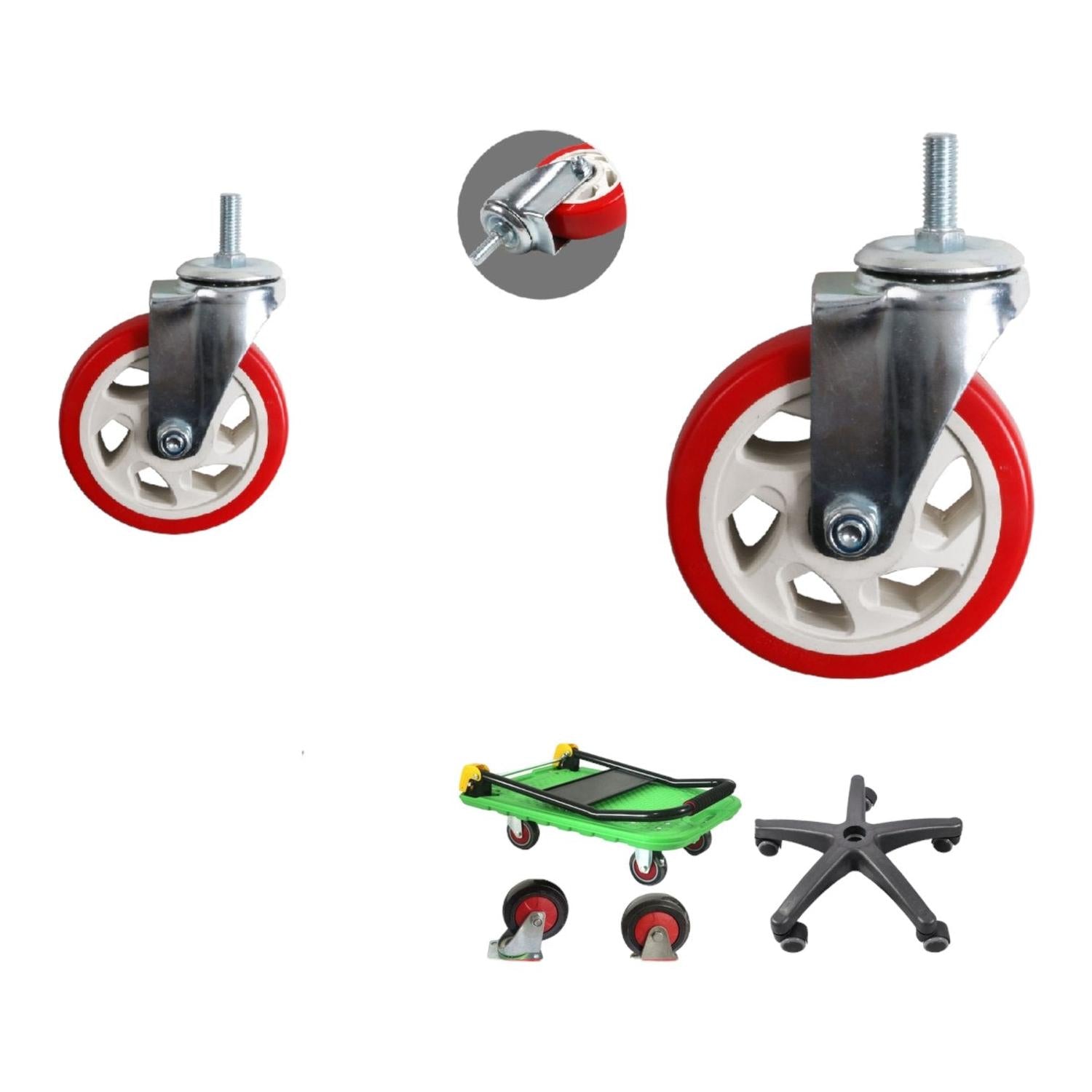 Rueda Roja Universal De Doble Eje De Tamaño Mediano De 5 Pulgadas Con Varilla