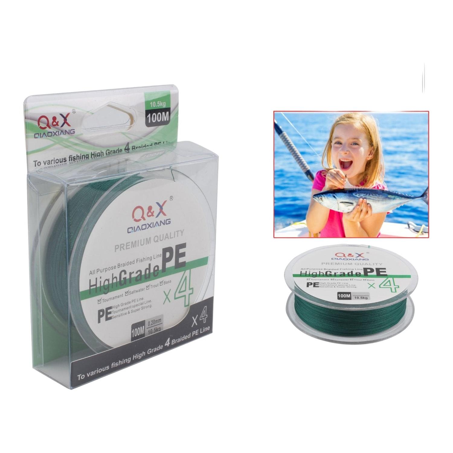 (Hilo De Pescar) 100M X4 Hilo Pe De Un Solo Color Verde Oscuro 0,30 Mm