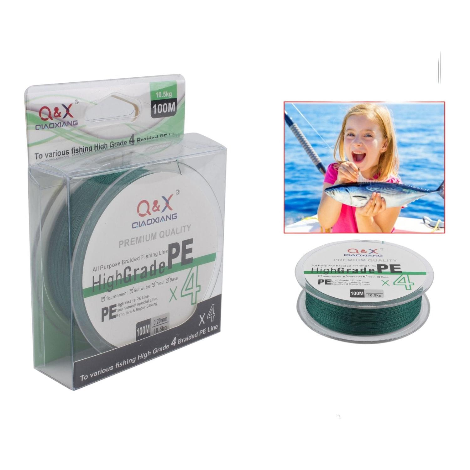 (Hilo De Pescar) 100M X4 Hilo Pe De Un Solo Color Verde Oscuro 0,12 Mm