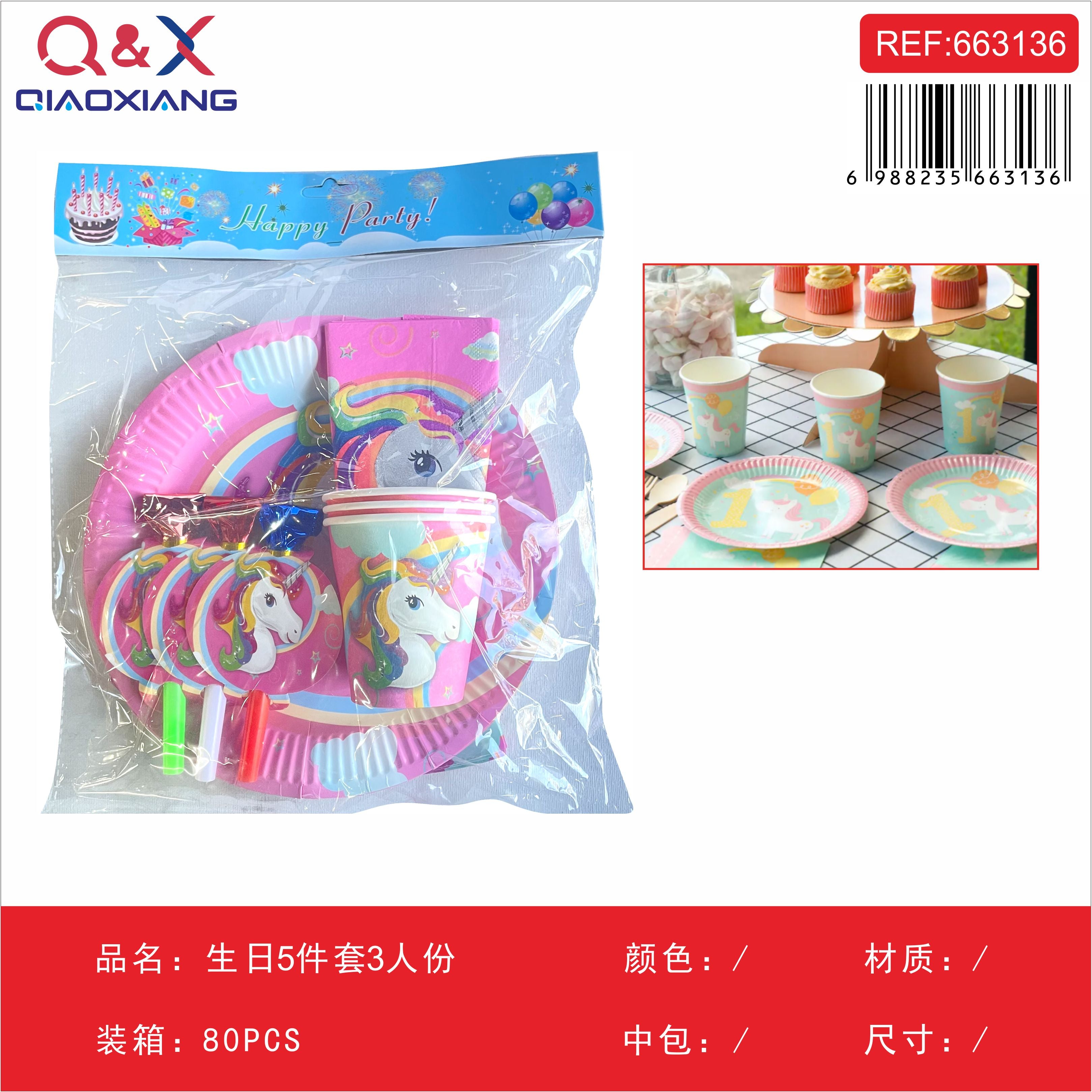 Set cumpleaños 5 piezas para 3 personas