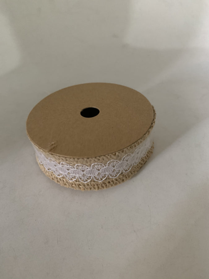 Pack x 6 Cinta yute encaje centro 2CM x 1M carrete papel natural
