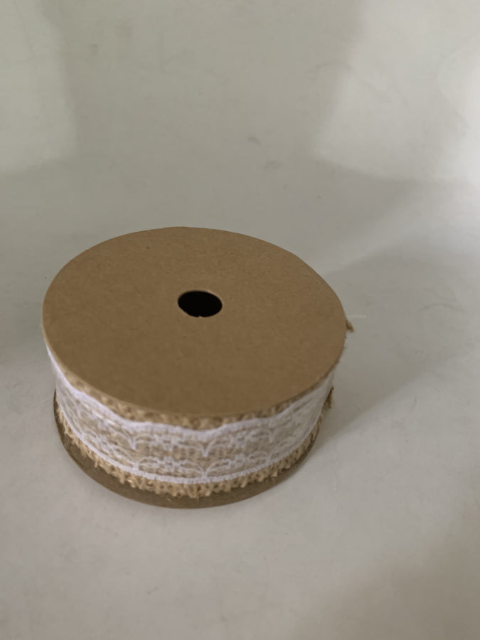 Pack x 6 Cinta yute encaje centro 3CM x 1M carrete papel natural