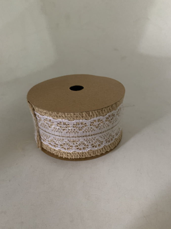 Pack x 6 Cinta yute encaje centro 4CM x 1M carrete papel natural