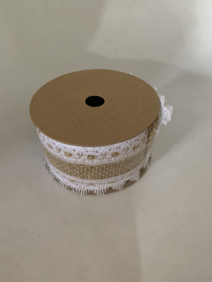 Pack x 6 Cinta yute encaje lados 4CM x 1M carrete papel natural
