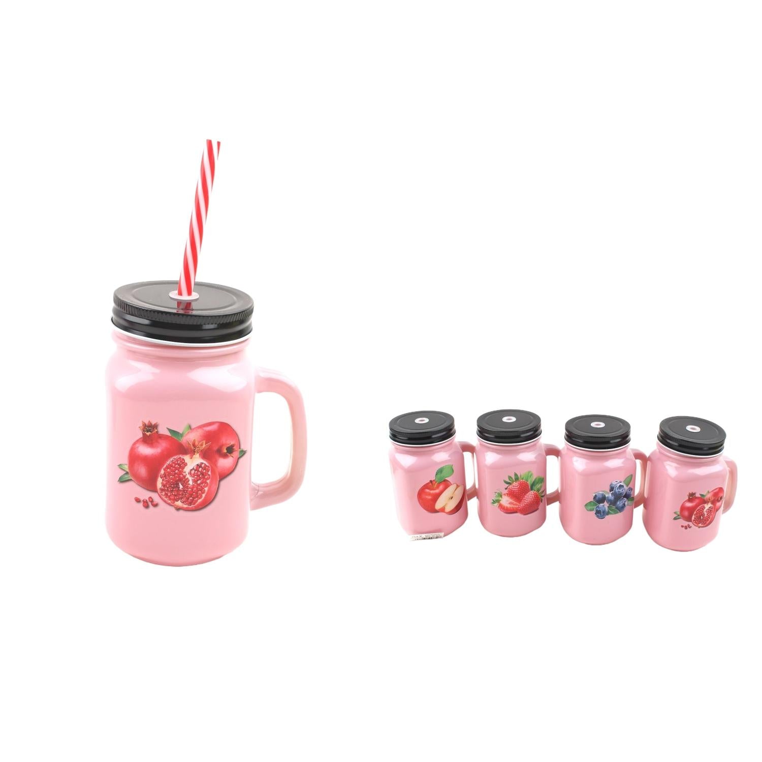 Pink Half Fruit nº4 tapa rosa + pajita 10,5 (7,7)*13,4 cm/500 ml