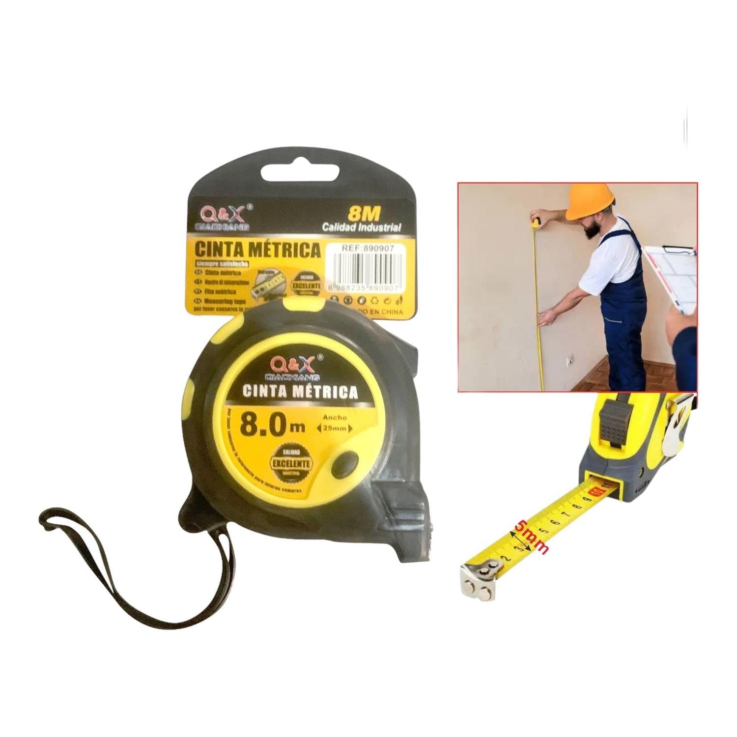 Cinta M¨¦trica Amarilla Y Negra 8 Metros 25Mm-10S Con Cabezal Magn¨¦tico