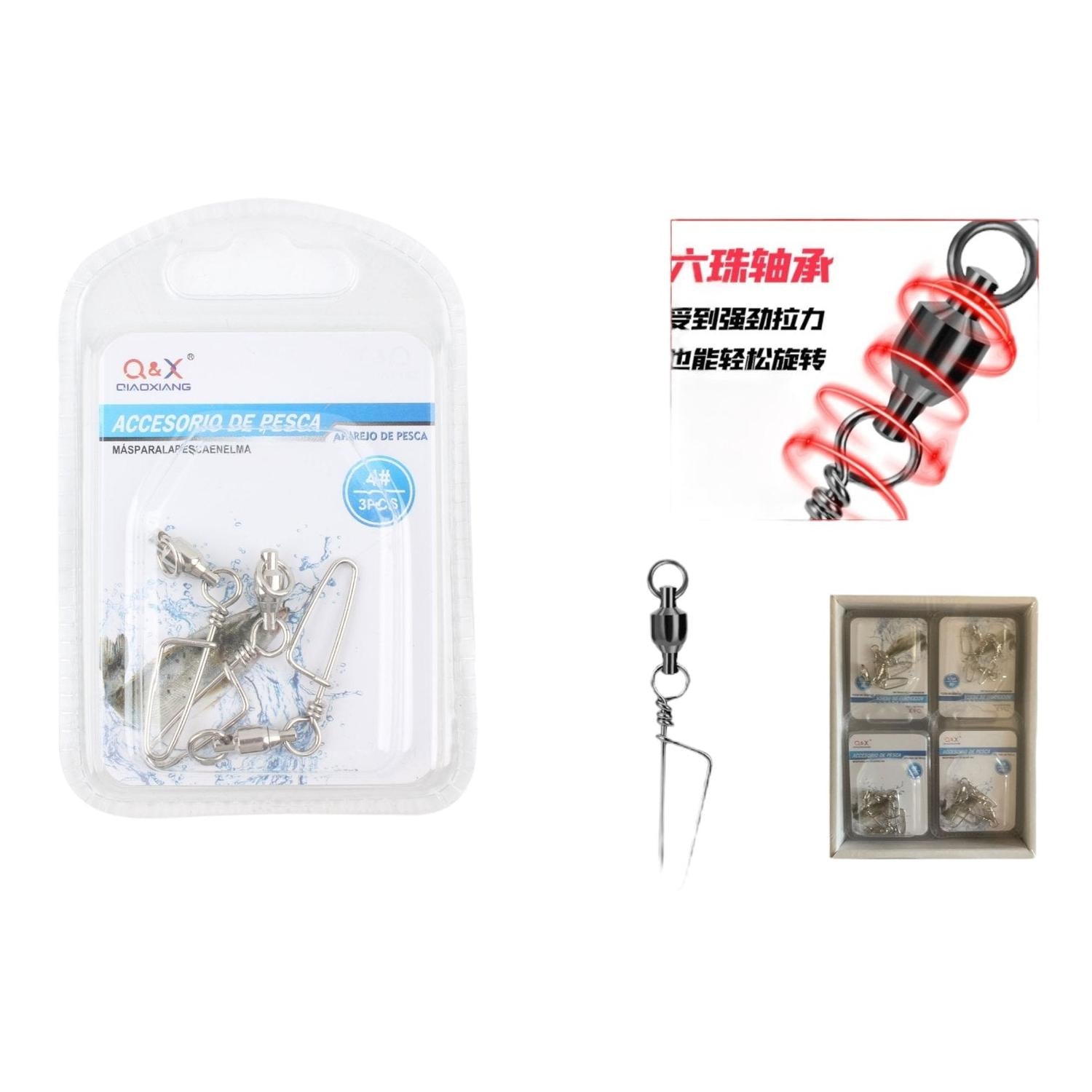 (Accesorios Para Artes De Pesca) Rodamiento Giratorio + Pasador En Forma De Zorro 4# 3Pcs