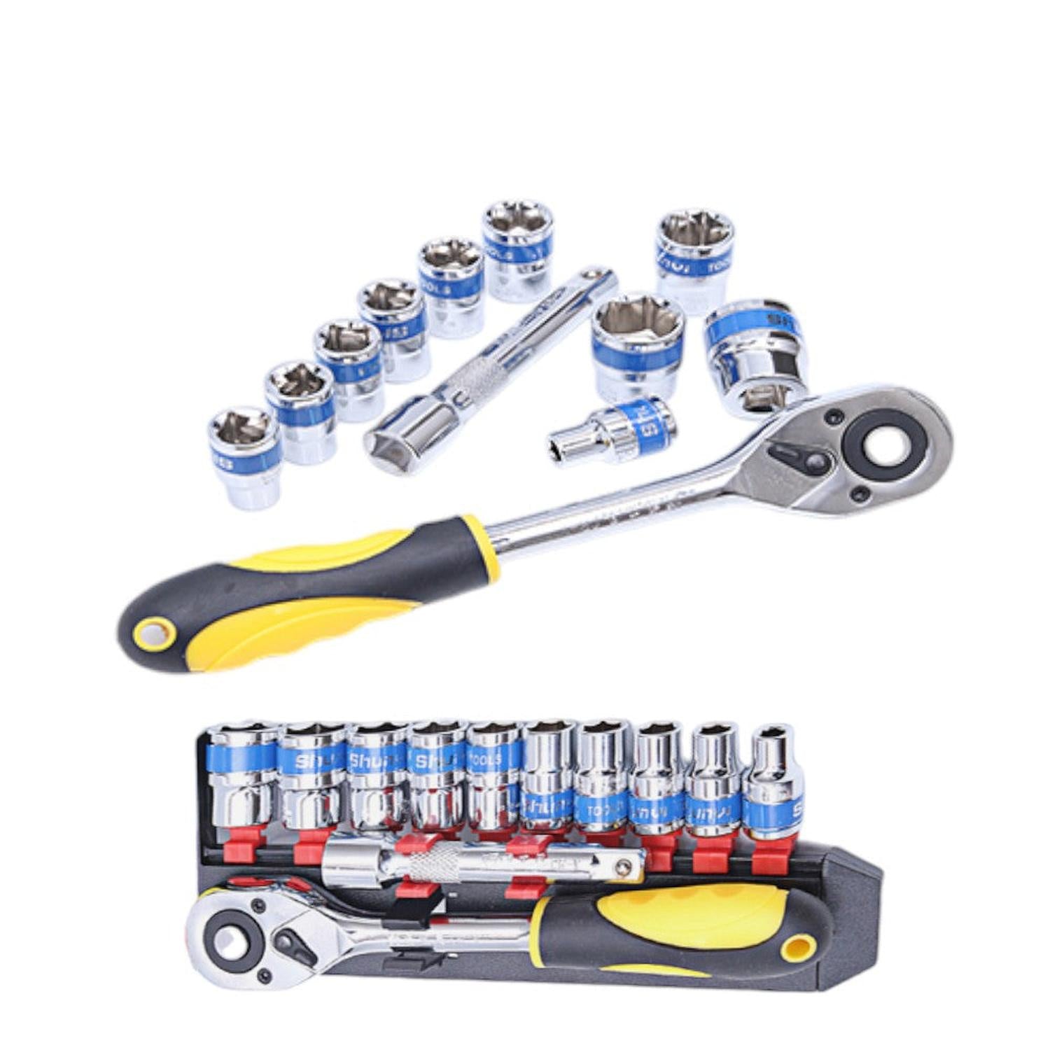 Juego De Llaves De Trinquete Con Fila De Plástico Hexagonal, Cinta Azul, 1/2, 12 Uds.