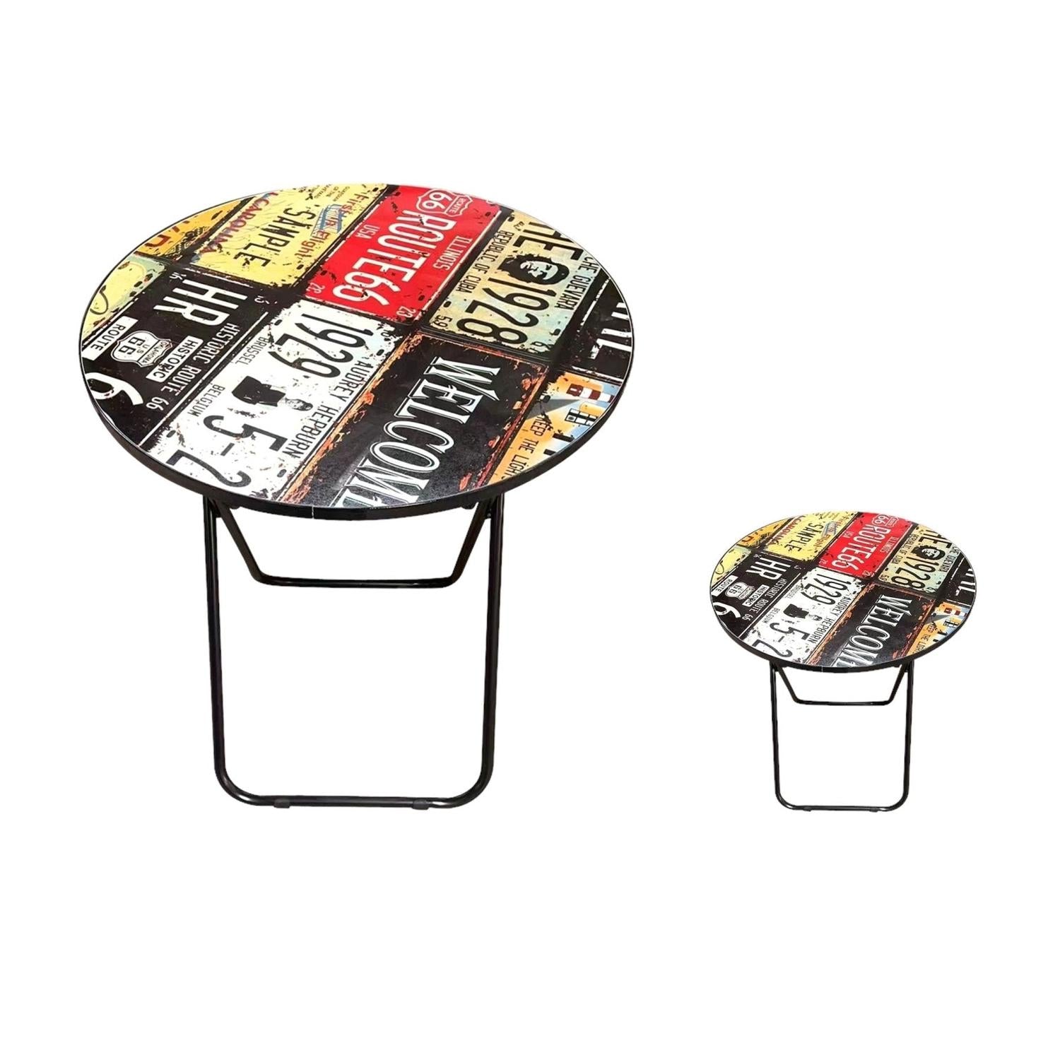 Mesa Plegable Redonda Con Estructura Negra De 80X70Cm