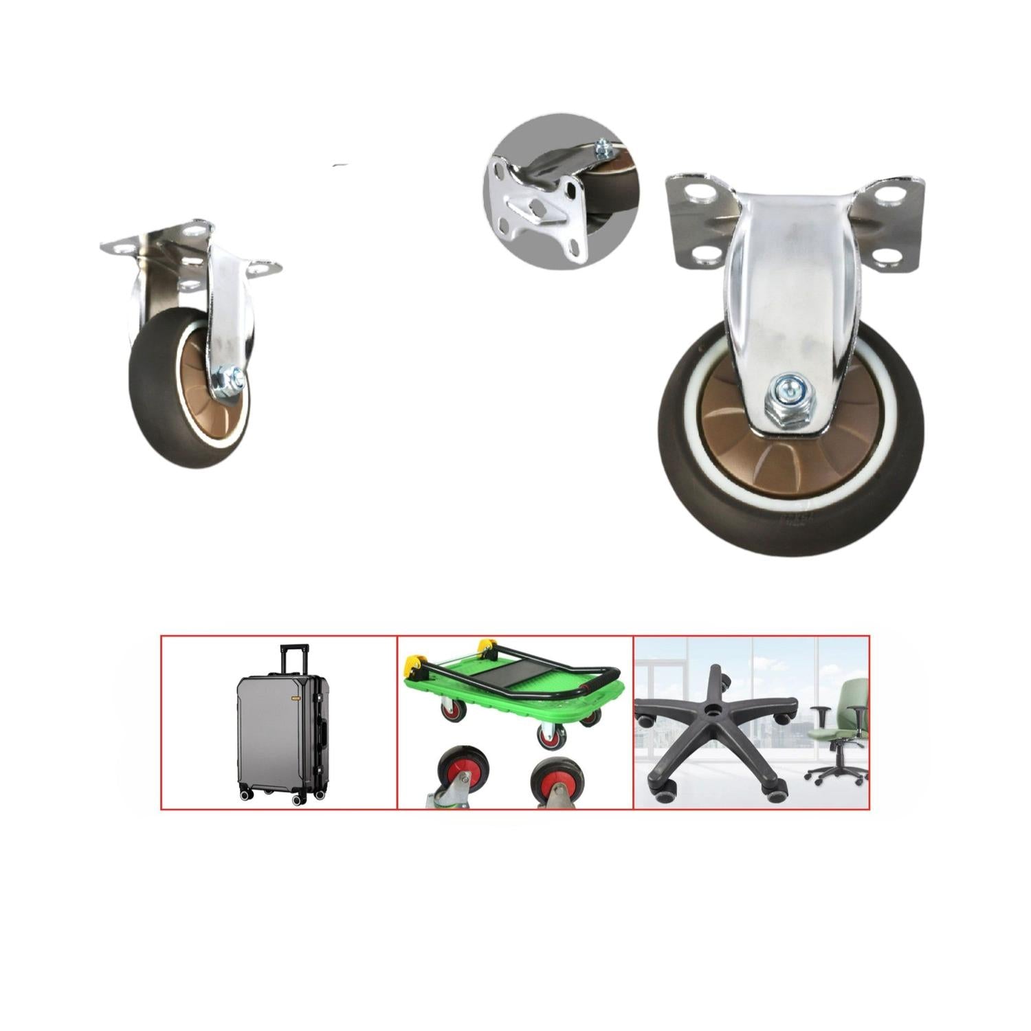 Rueda fija TPR marrón liviana de 3 con base plana 7.5CM