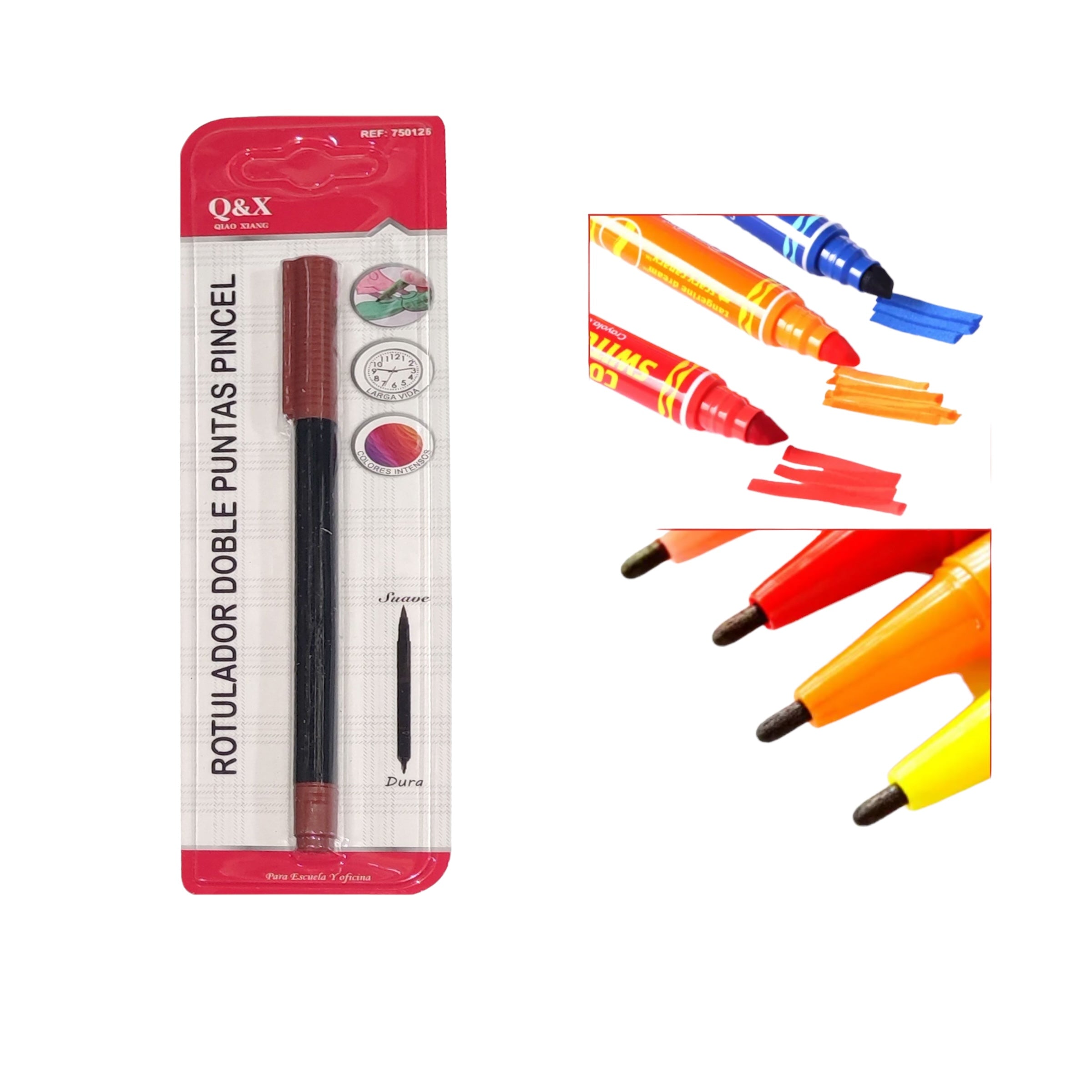 Rotulador Doble Punta Pincel Qiaoxiang – Color Rojo Marrón