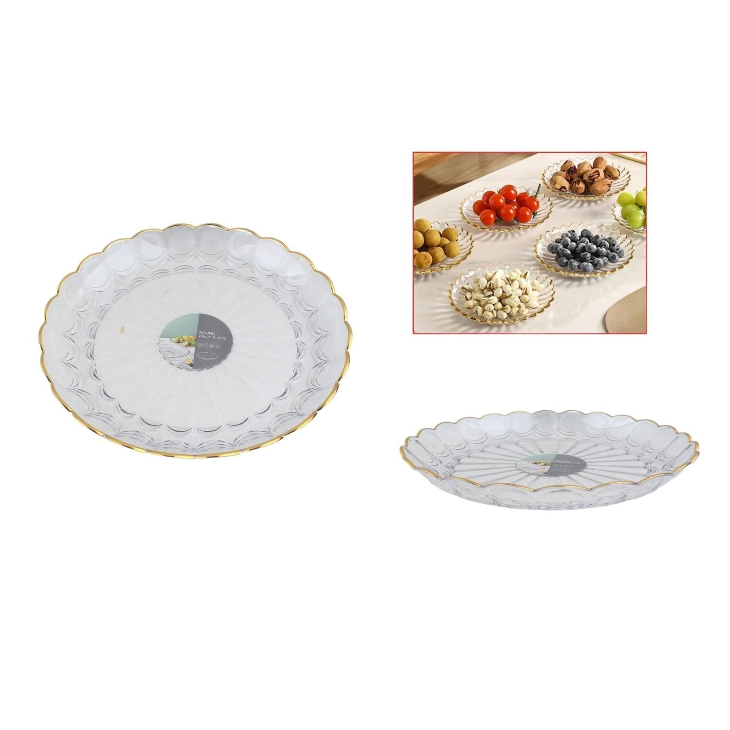 ?? Bandeja / Fuente Redonda Acrílica con Borde Dorado