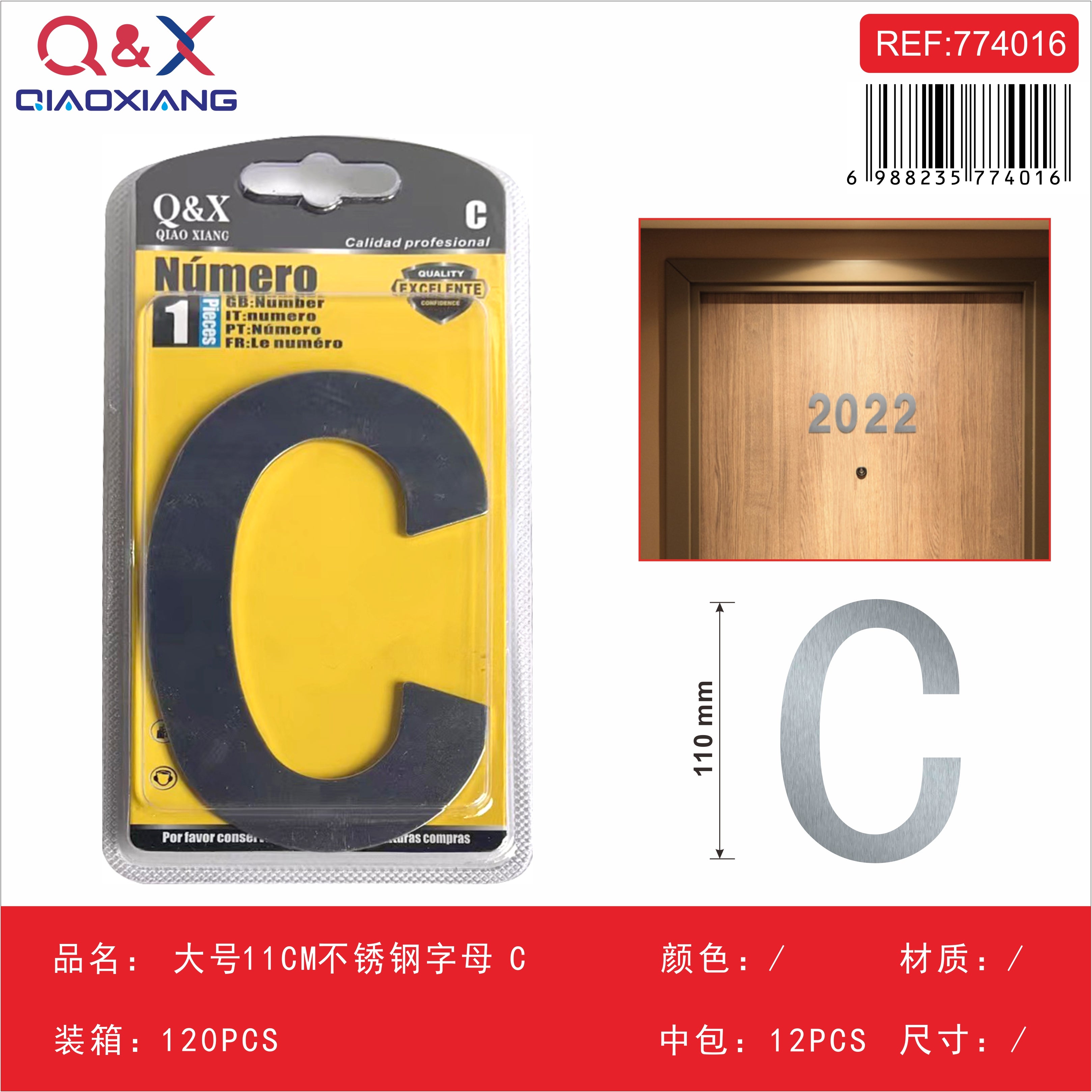 Número acero inoxidable grande 11 cm C