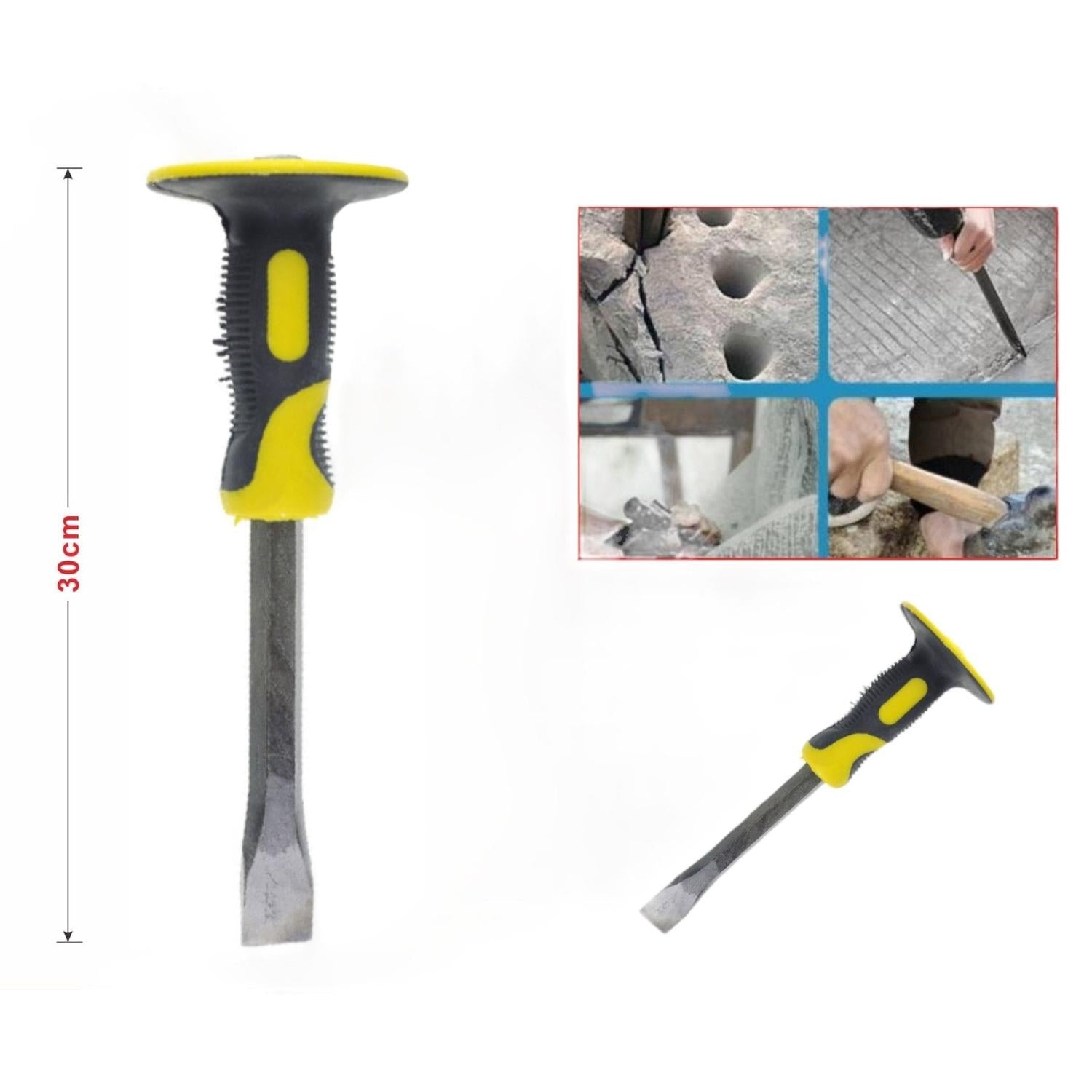 Cincel Plano Con Mango Bicolor De 300X18Mm, Mango Amarillo Y Negro