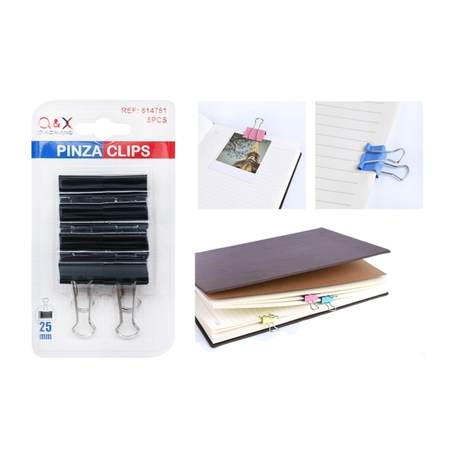 Clip binder negro 25 mm pack 8