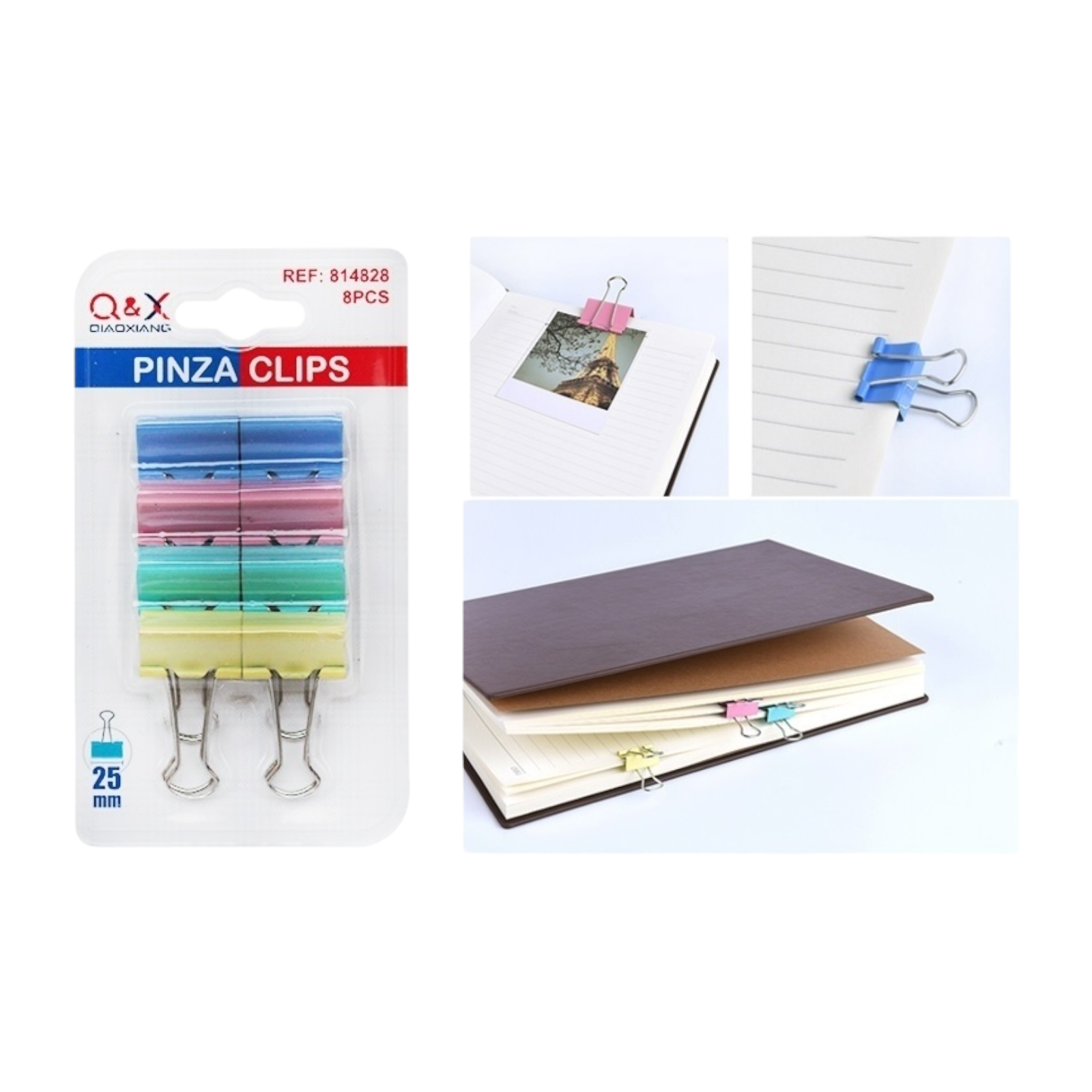 Clip binder colores 25 mm pack 8