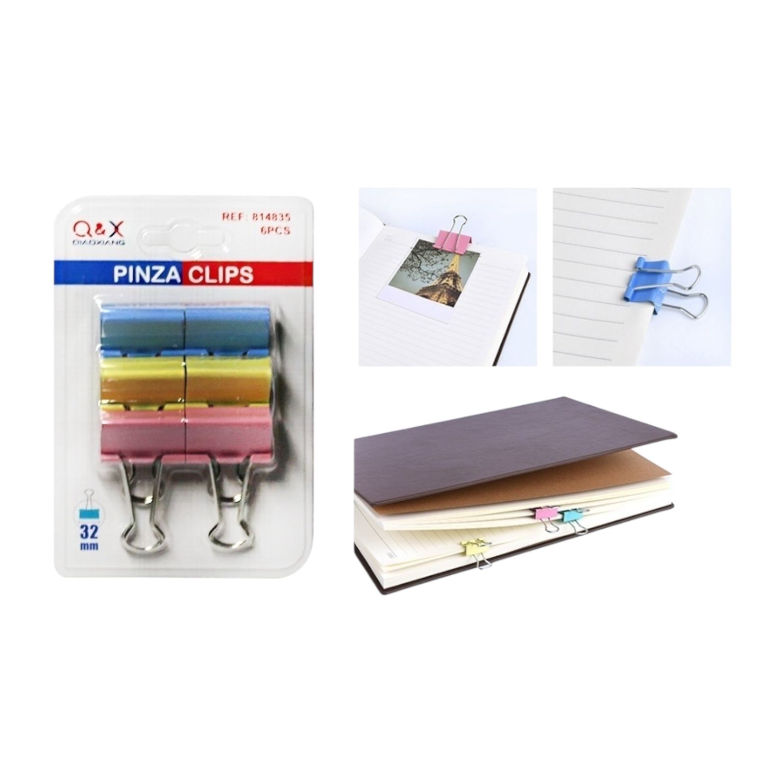Clip binder colores 32 mm pack 6