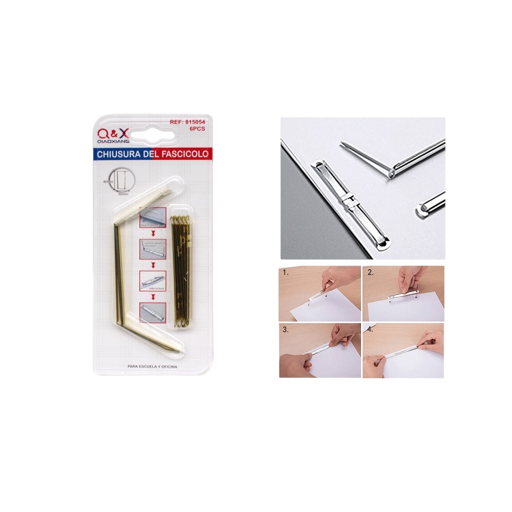 Sujetadores Metálicos Dorados para Archivador – 6 Piezas