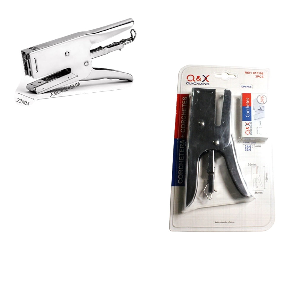 Corchetera Metálica de Mano Q&X + 2 Cajas de Ganchos 24/6