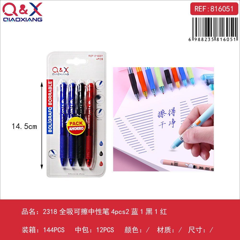 Set de Bolígrafos Borrables 4 Piezas 2 Azul 1 Negro 1 Rojo 2318