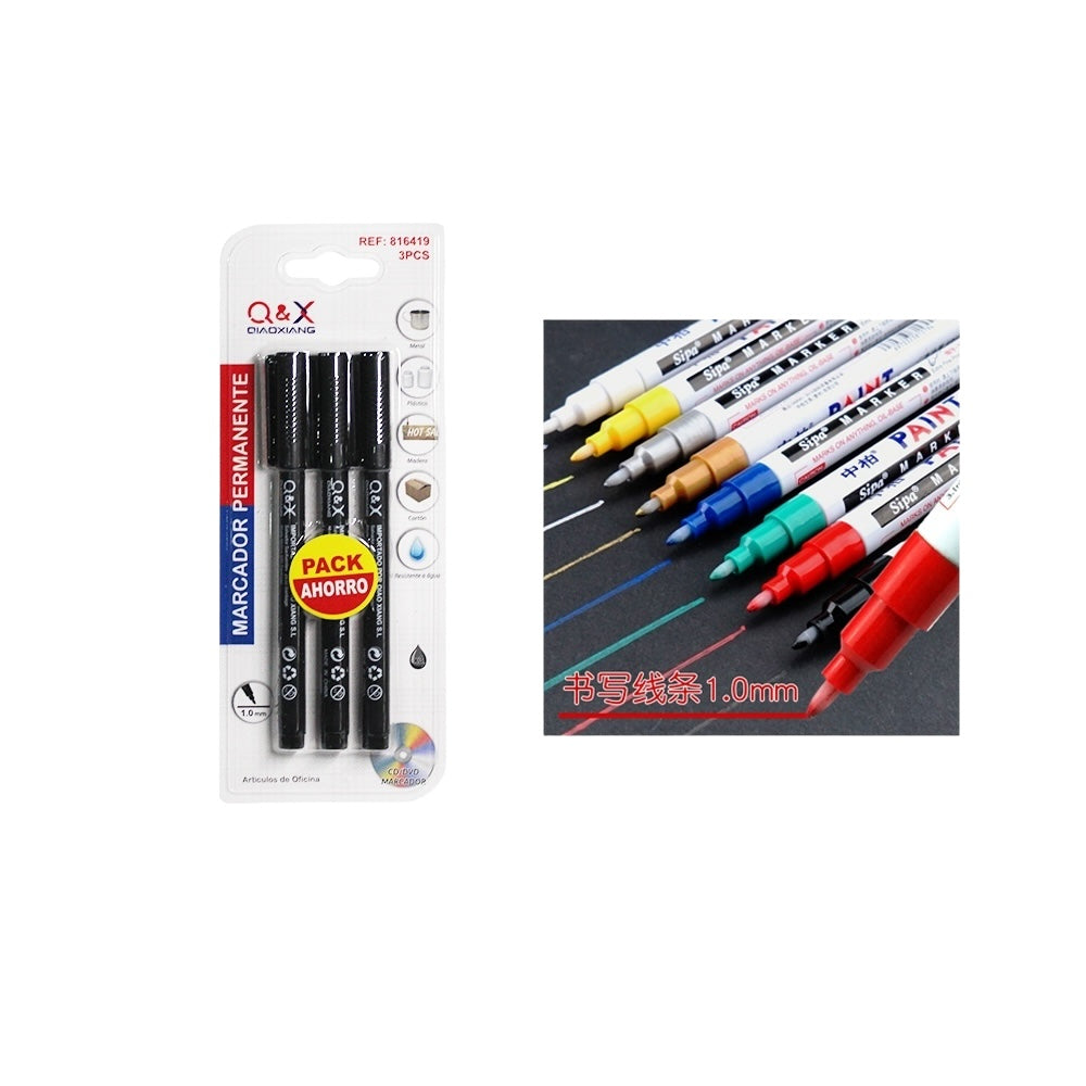 Pack de 3 Marcadores Permanentes Q&X 1.0mm Negro