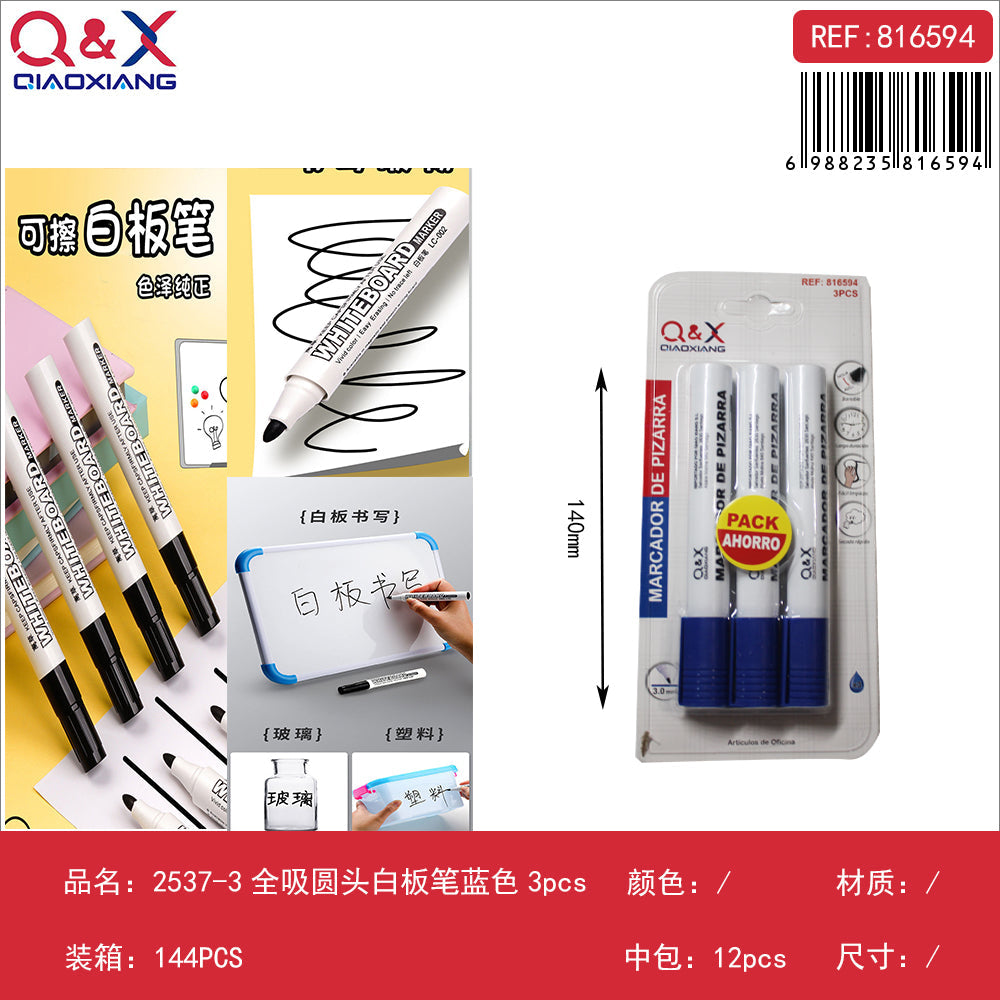 Marcadores para pizarra azules pack tres