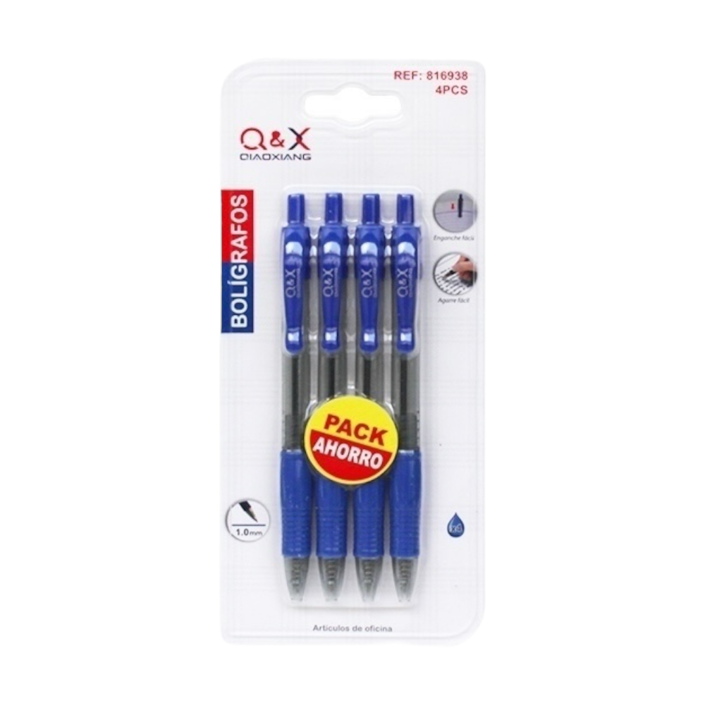 Bolígrafos punta bola azules pack cuatro