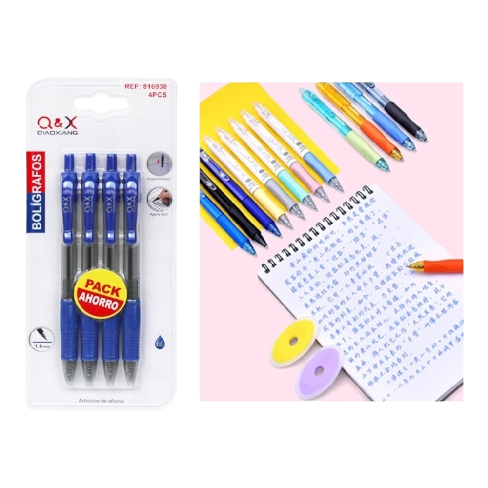 Bolígrafos punta bola azules pack cuatro
