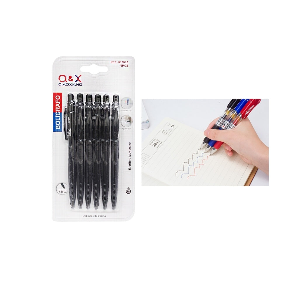 Bolígrafo Negro Q&X  – Pack de 6 Unidades