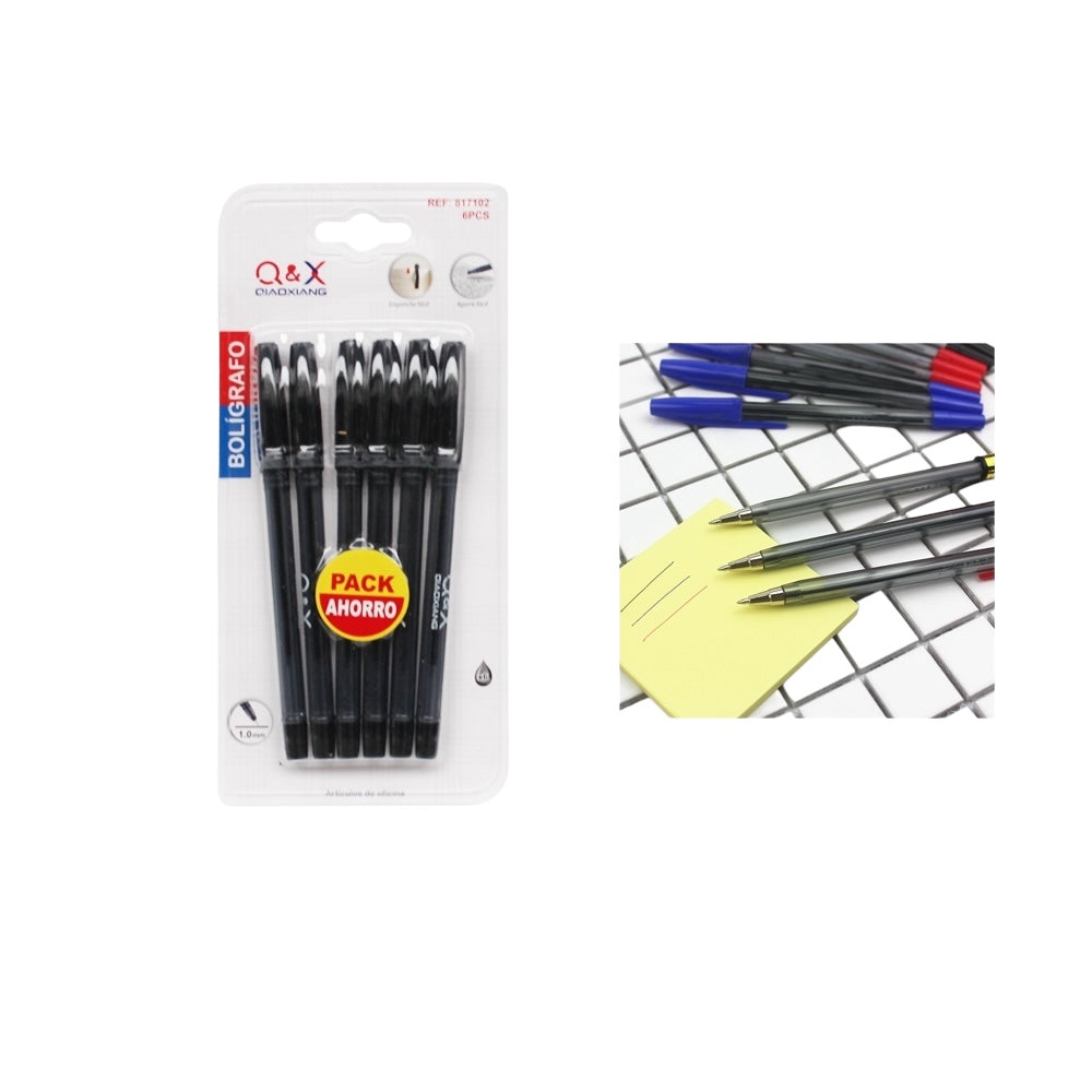 Bolígrafo Q&X Negro – Pack Ahorro de 6 Unidades