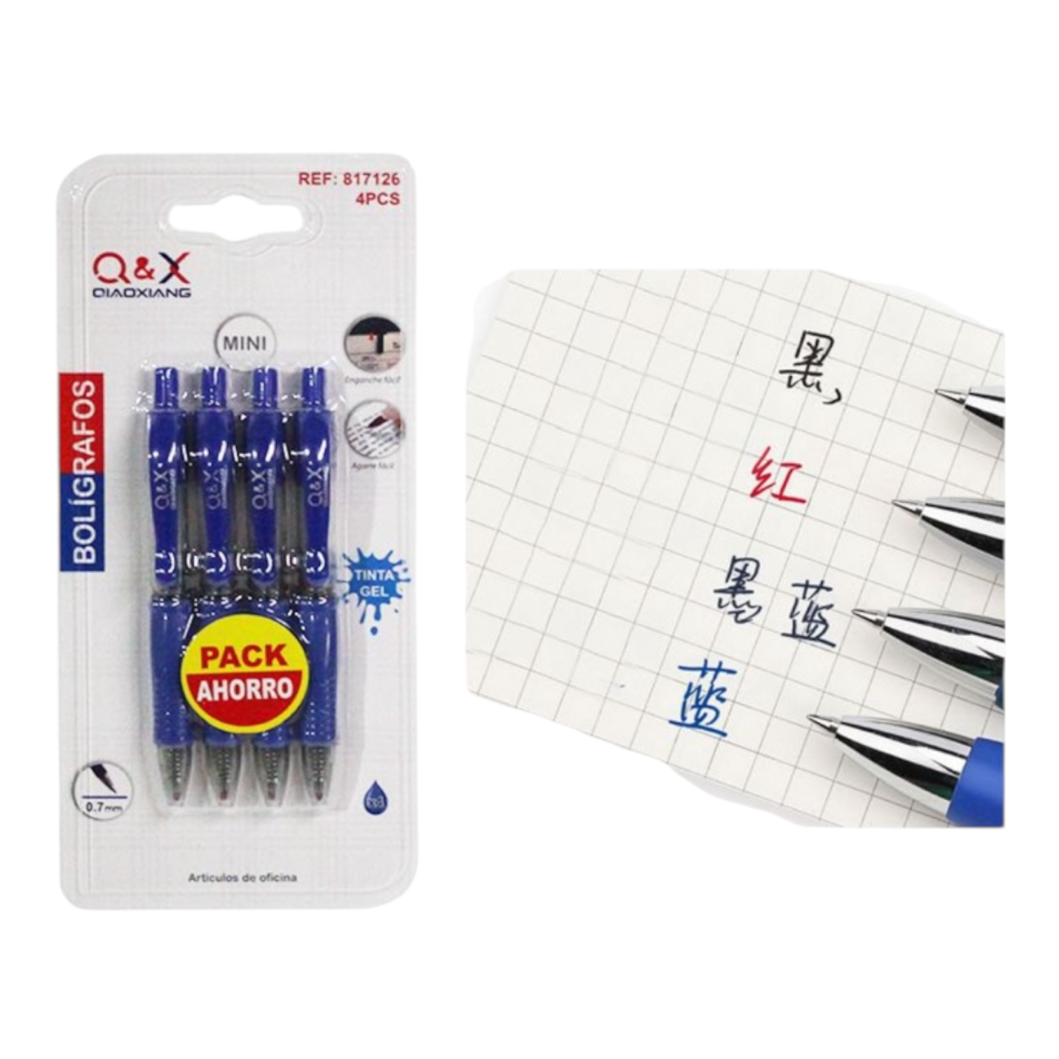 Bolígrafos gel azules pack cuatro