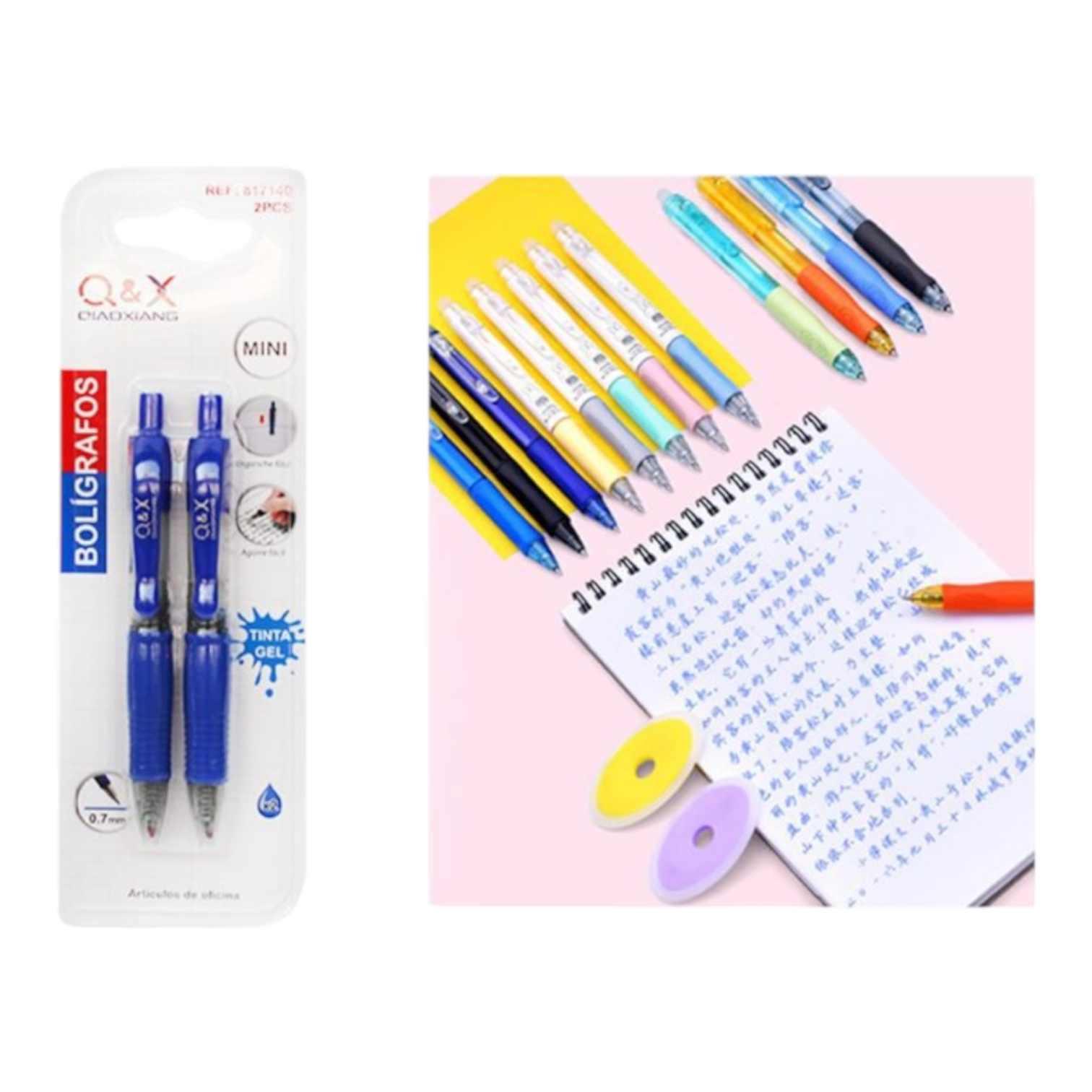 Bolígrafos gel azules pack dos