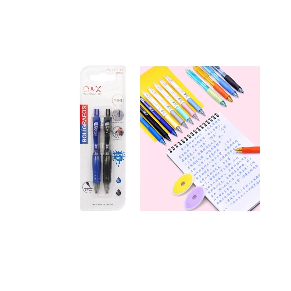 Bolígrafo Q&X MINI – Azul y Negro (Gel 0.7 mm) – 2 Unidades