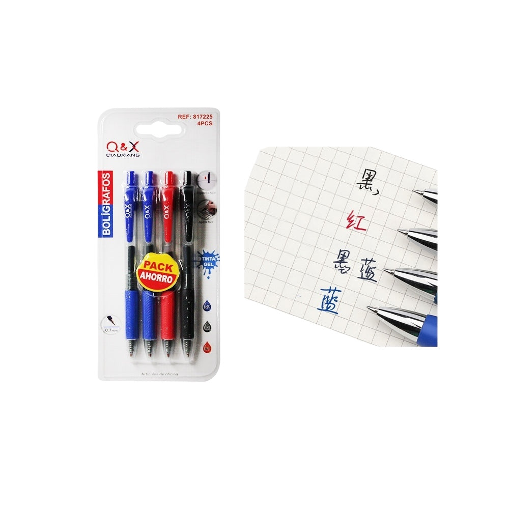 Bolígrafo Q&X – Pack Ahorro 4 unidades – Tinta Gel 0.7 mm