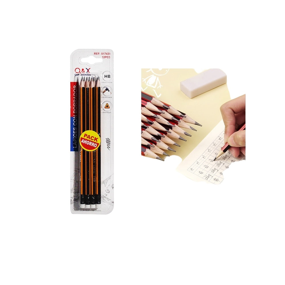 Lápices HB Q&X Triangulares con Borrador – Pack Ahorro