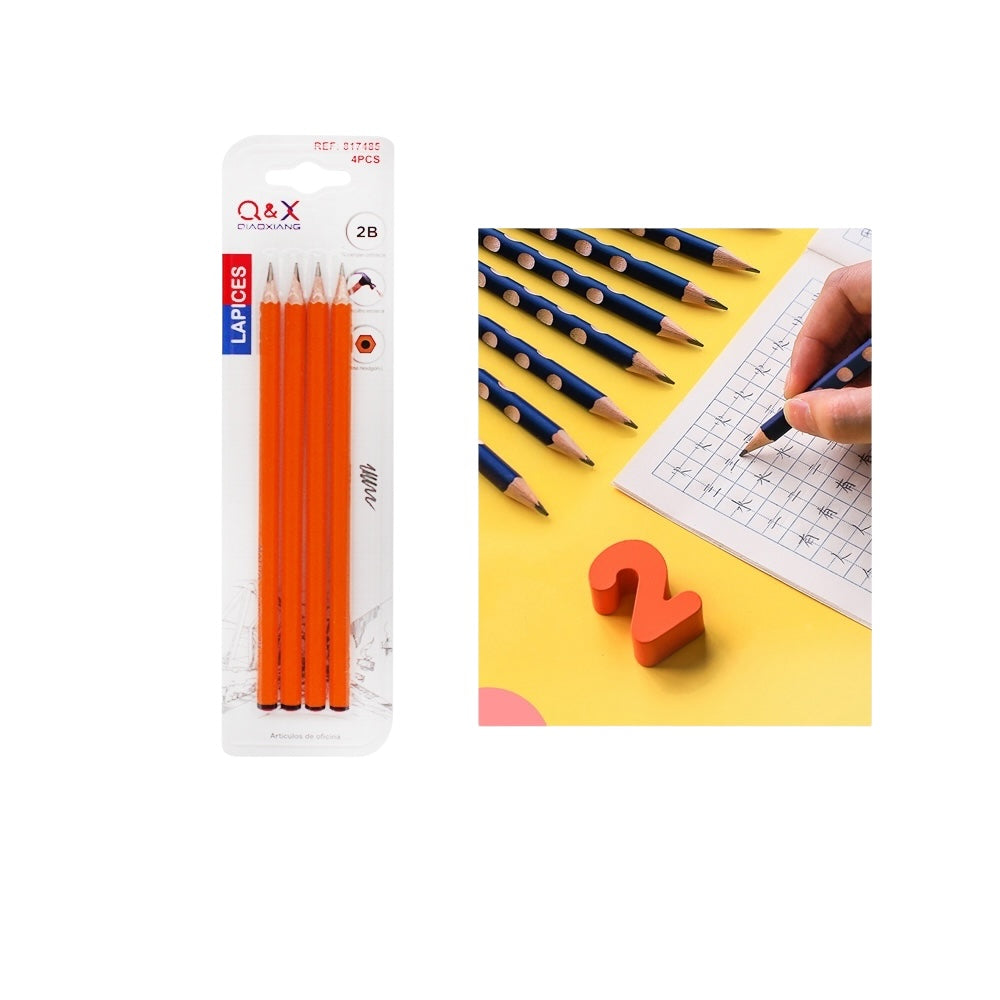 Lápices Q&X 2B Hexagonales – Pack x4 (Naranja)