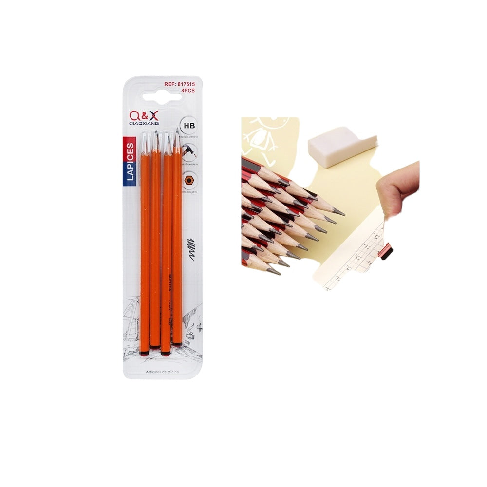 Lápices Q&X HB Hexagonales – Pack x4 (Naranja)