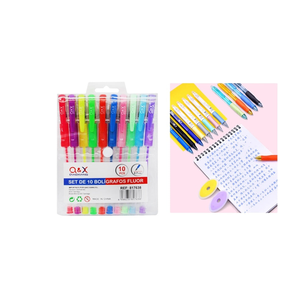 Set de 10 Bolígrafos Fluor Q&X – PVC