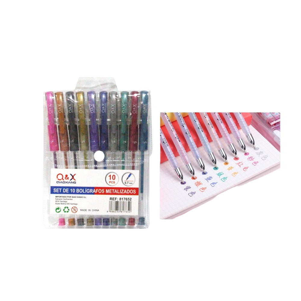 Set de 10 Bolígrafos Metalizados Q&X – PVC