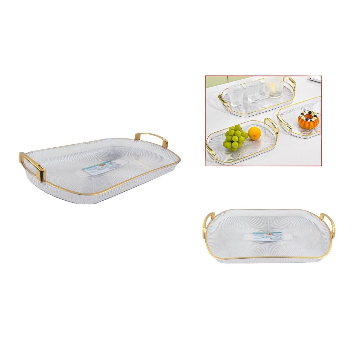 ?? Bandeja Rectangular con Asas Doradas