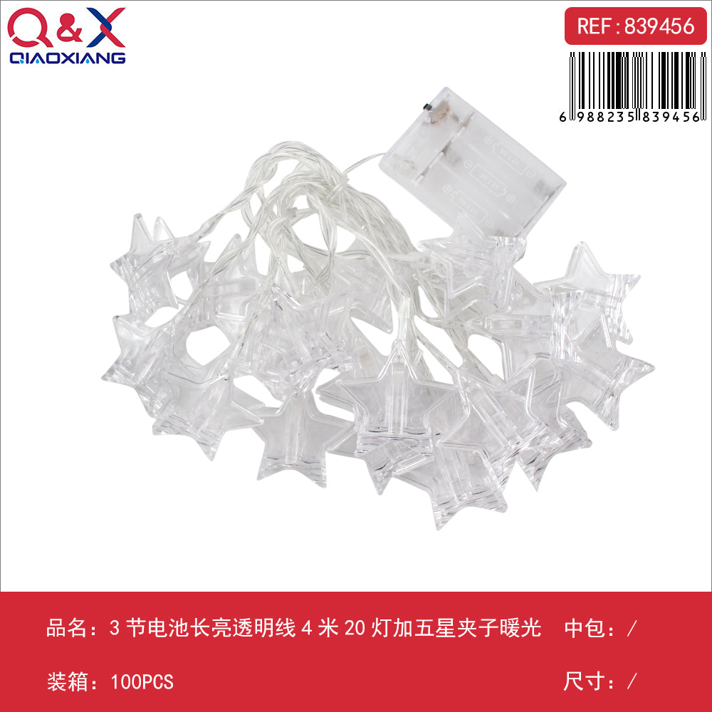Guirnalda LED 4 m 20 luces con clip estrella luz cálida