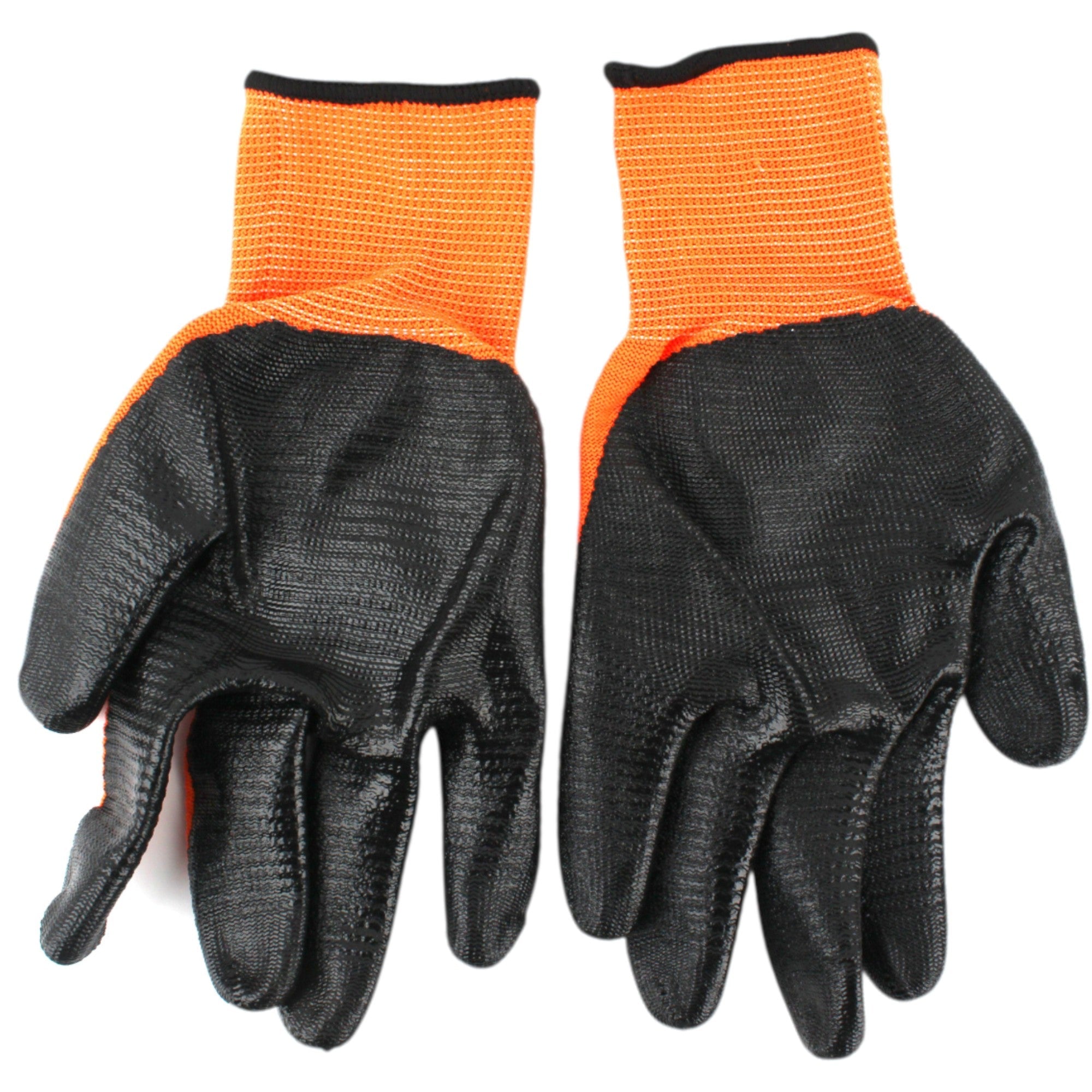 Guantes 50 g verde fluorescente/azul/rojo con recubrimiento negro rugoso