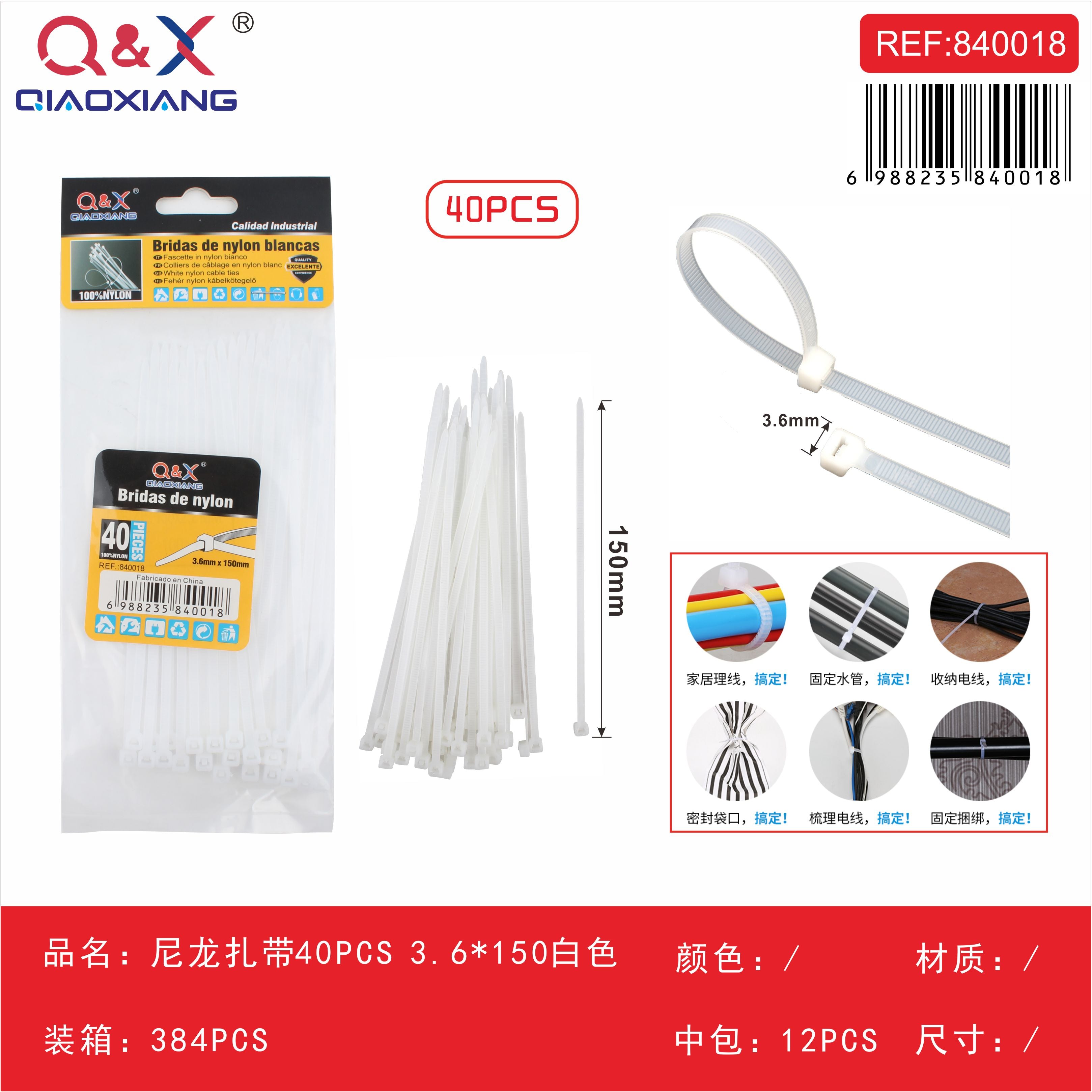 Abrazaderas nylon 3.6×150 blancas 40 pcs