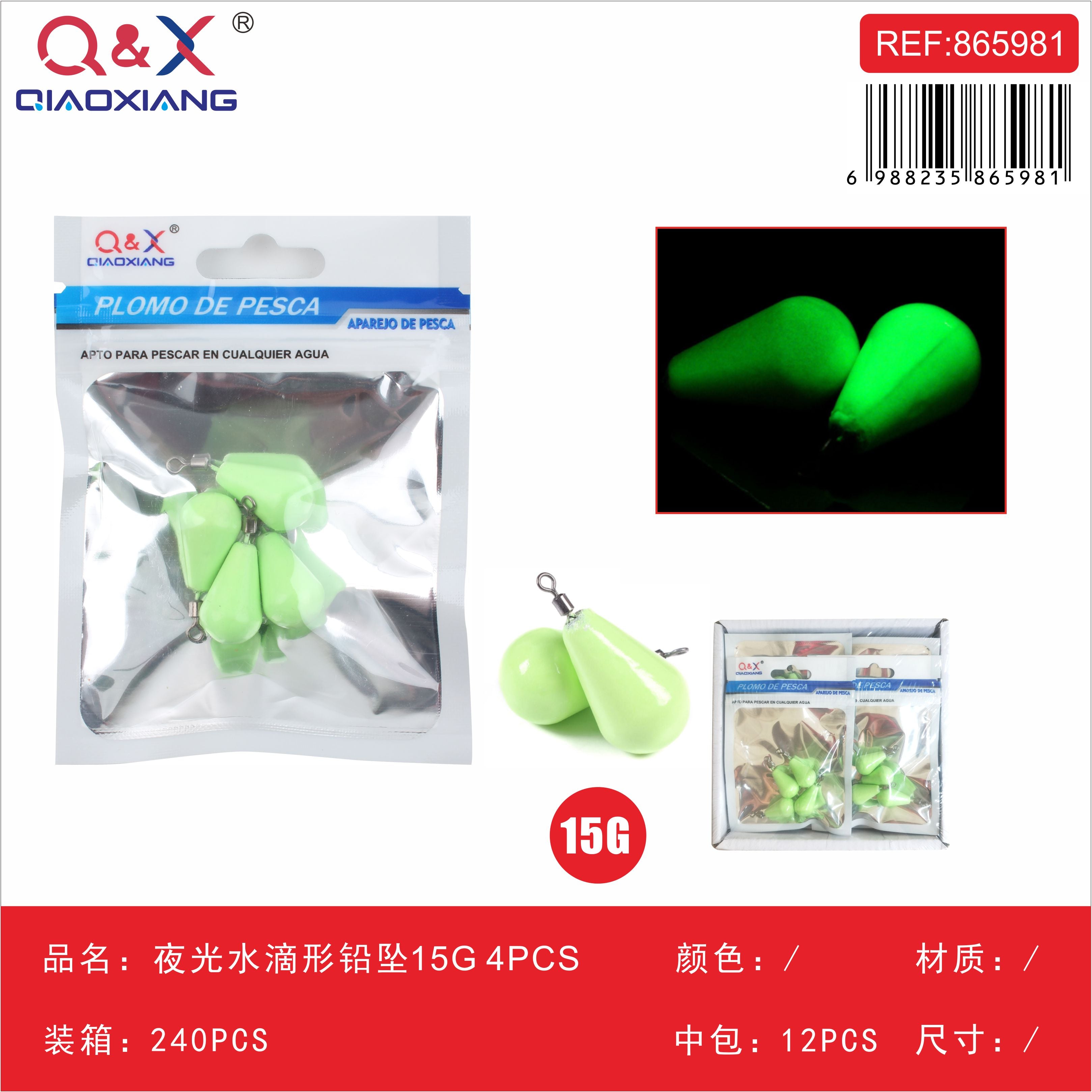 Plomo fluorescente en forma de gota 15 g, 4 piezas