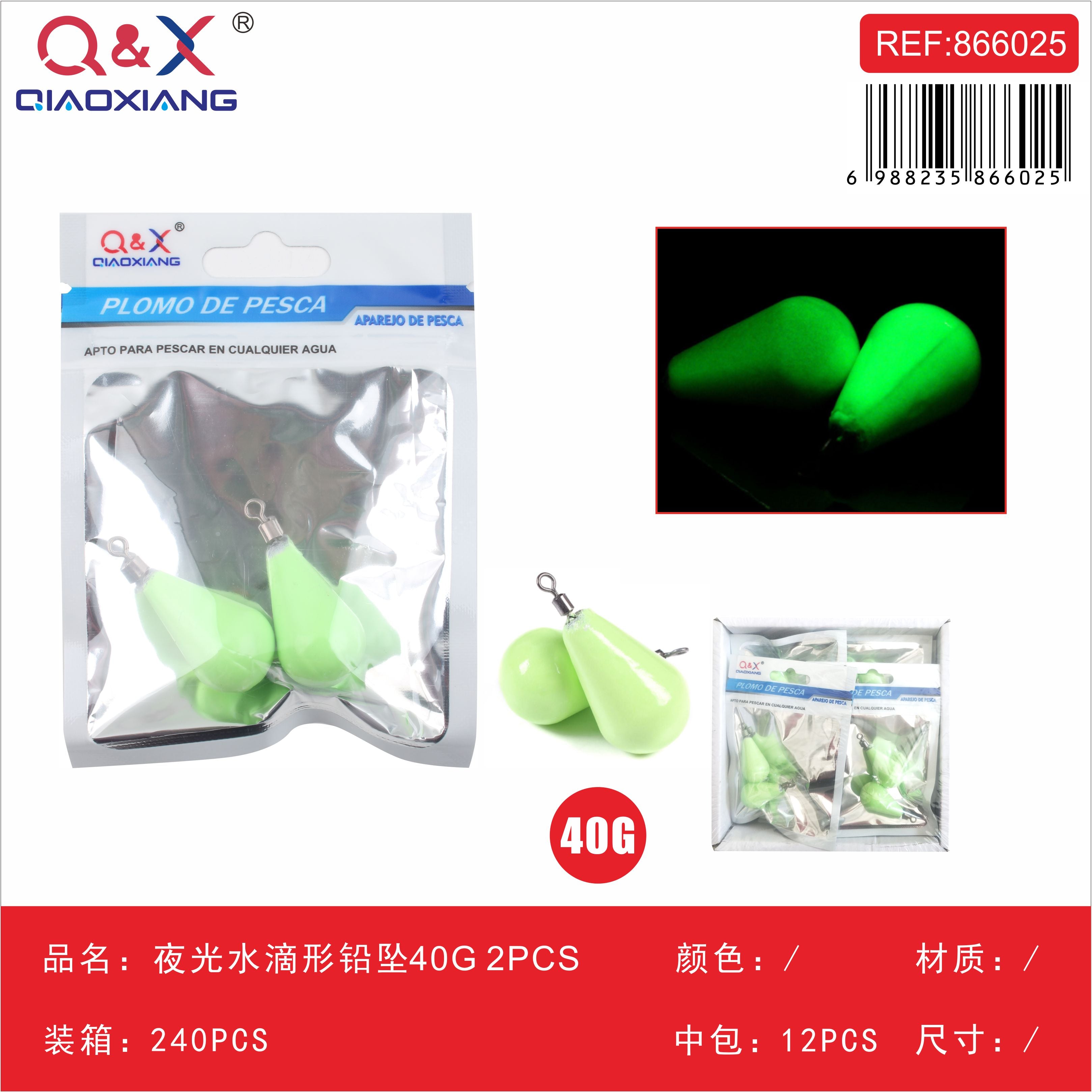 Plomo fluorescente en forma de gota 40 g, 2 piezas