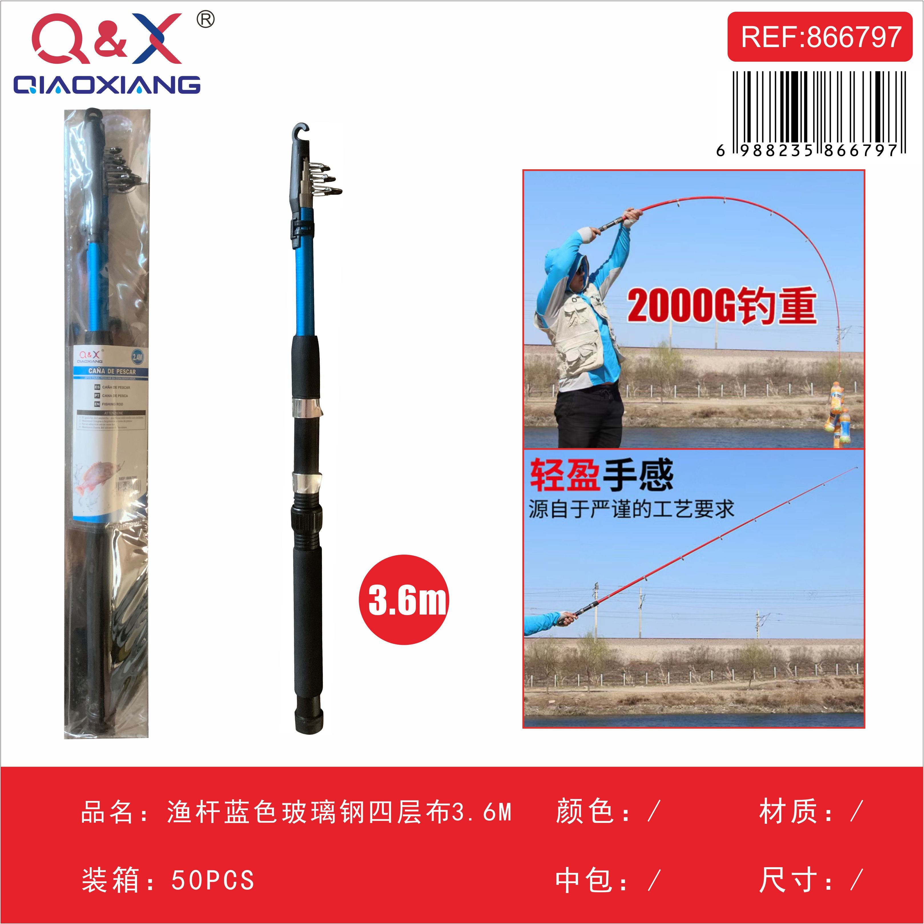 Caña de fibra de vidrio AZUL cuatro capas 3,6 m